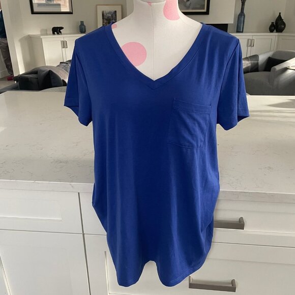 Cyrus Casual Short Sleeve V Neck Recycled Polyester Top Cobalt Blue Sz M NWOT - Picture 10 of 10